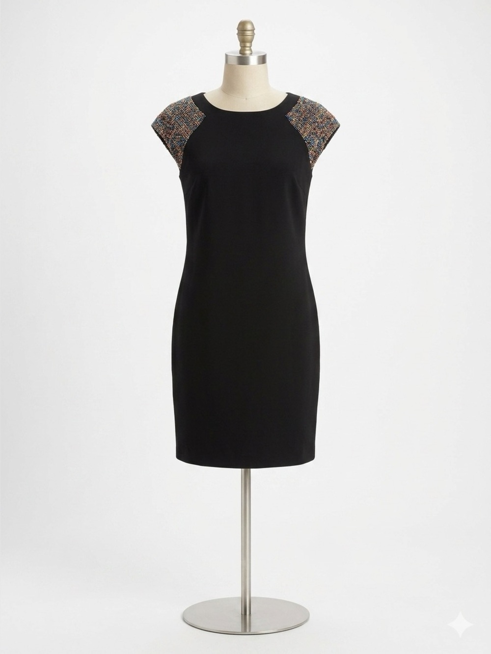 Trina Turk Black Beaded Shoulder Shift Dress 6